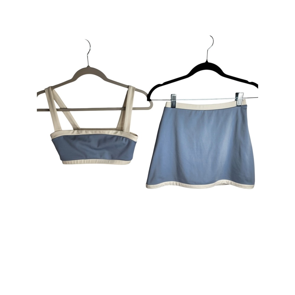 Reformation EcoMove Activewear Set Women XS Blue White Contrast Skort Crop Top